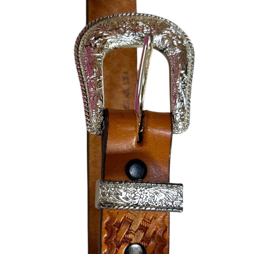 Nocona Men's Western Statement Leather Belt, Tooled Basketweave Brown, Size 30 - Picture 6 of 10